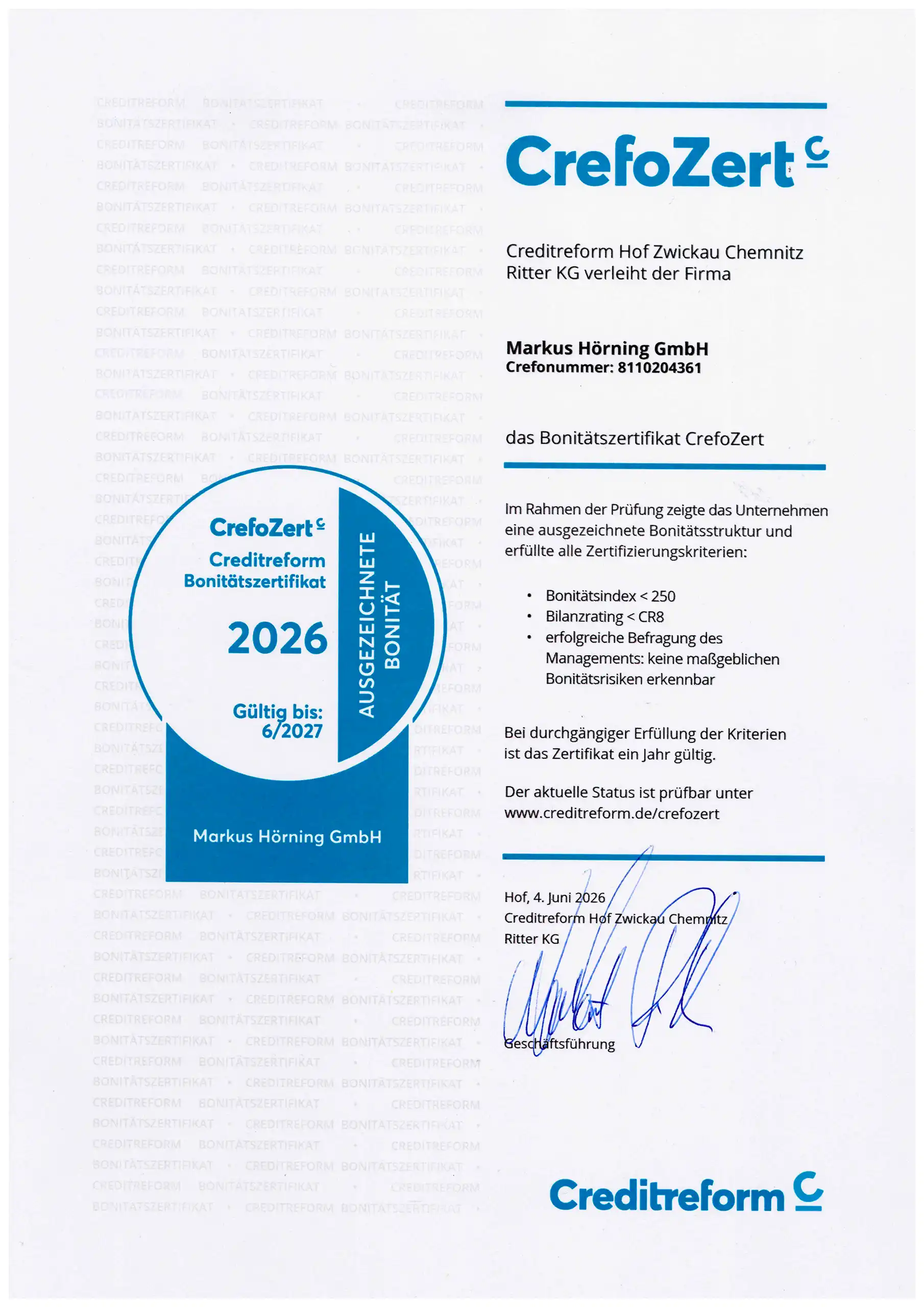 Markus Hörning CrefoZert2026